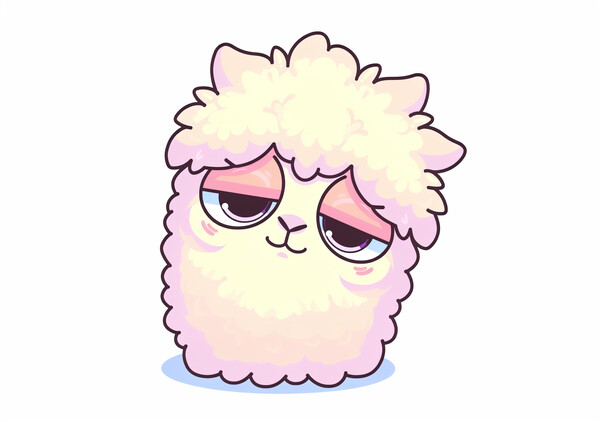 Flux 2 Klein example: pastel cartoon alpaca character with sleepy expression and soft vector styling
