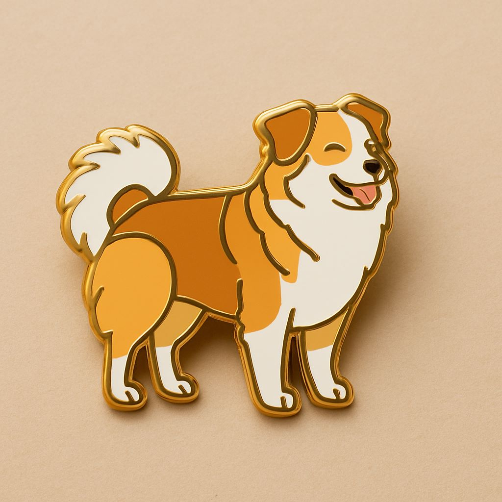 Nano Banana 2 Lite example: gold-outline dog enamel pin on a beige background
