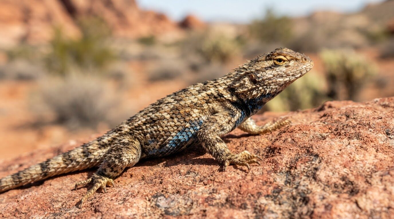Nano Banana 2 Lite example: spiny lizard basking on a red desert rock
