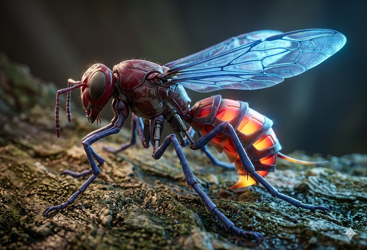 Nano Banana Pro example: macro of a glowing insect on bark with translucent wings