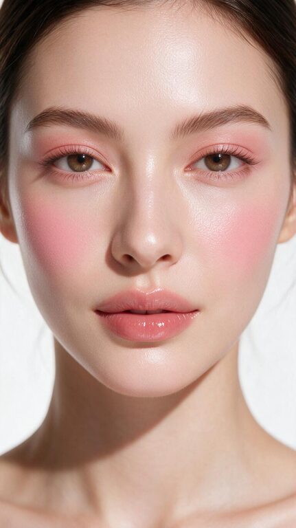 Seedream 5 Pro example: close-up of a woman with soft pink makeup on a white background