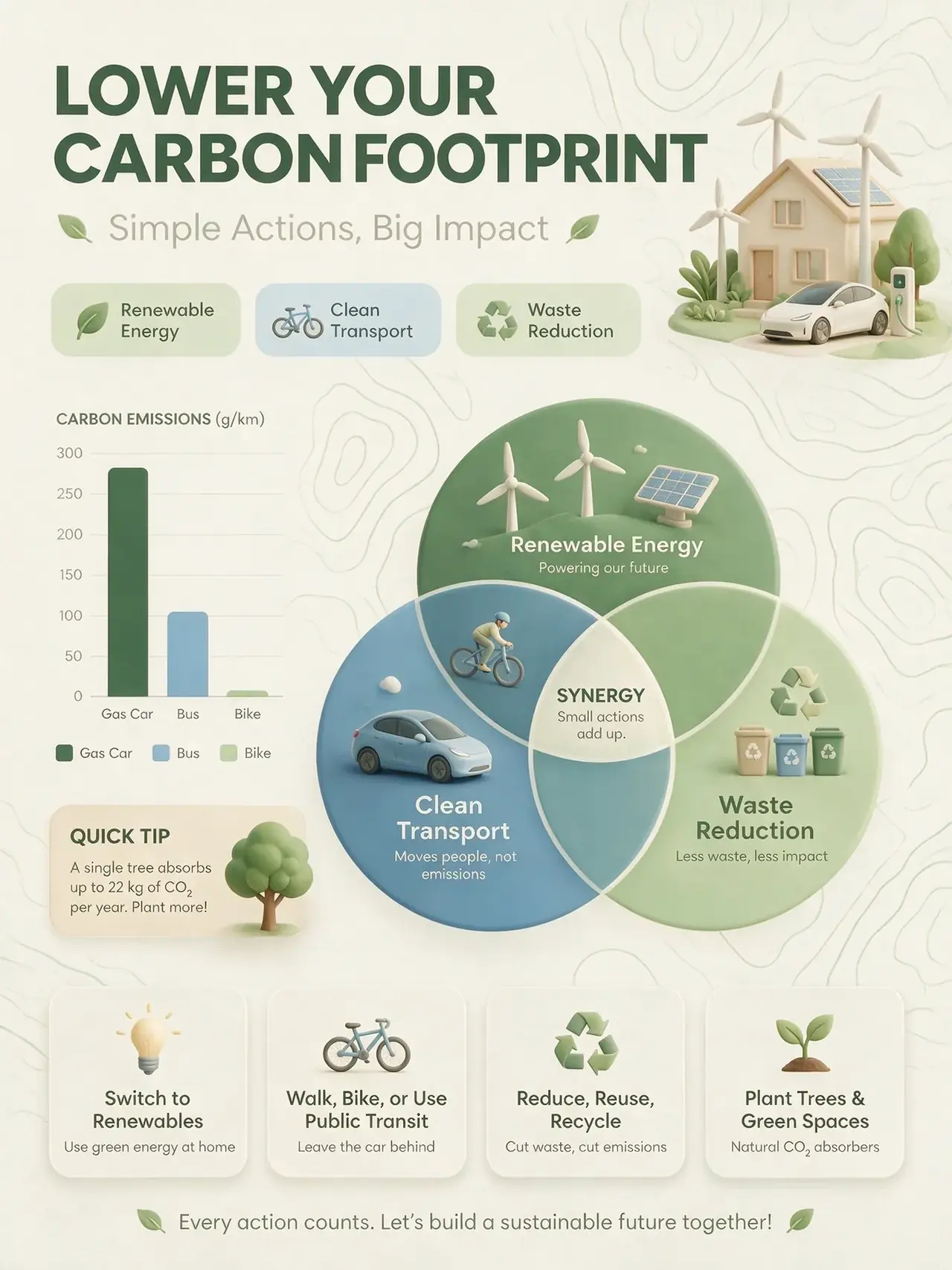 Seedream 5 Pro example: carbon footprint infographic with charts, icons, and typography