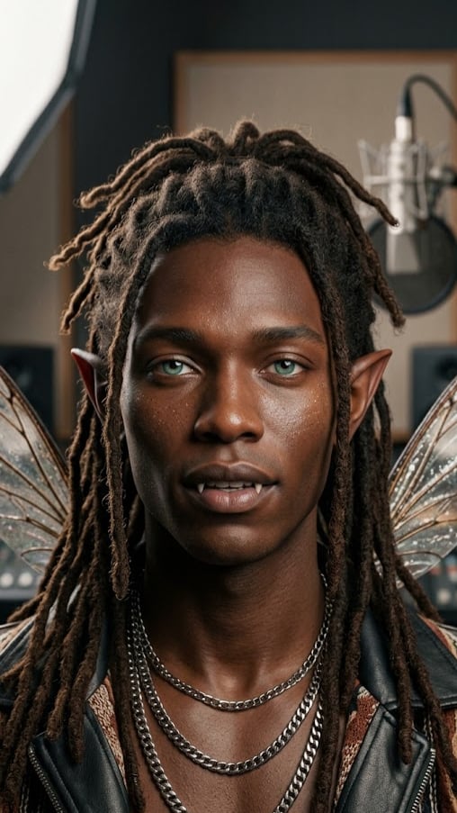 Trait-designed elf virtual influencer with wings, ready for video and social content