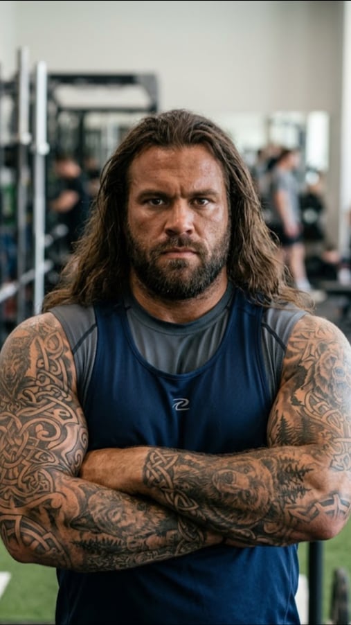 Muscular virtual fitness influencer generated from trait selections for gym and wellness content