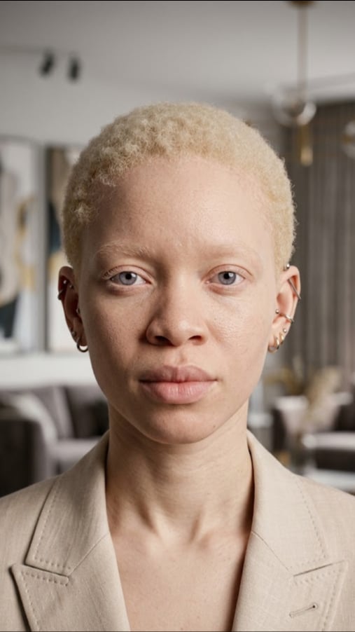 Photorealistic AI influencer with piercings and a blazer, built for brand and social campaigns
