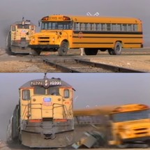 A Train Hitting a School Bus