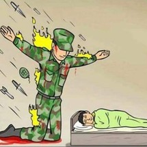 Soldier Protecting Sleeping Child
