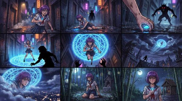 90s retro dark fantasy anime, handpainted cels, lofi aesthetic. High-contrast ink lines, moody atmosphere, vintage grain.