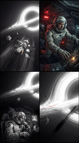 Interstellar black hole event horizon. 14mm gravita lens, warped light, cosmic scale, deep space vacuum aesthetic.