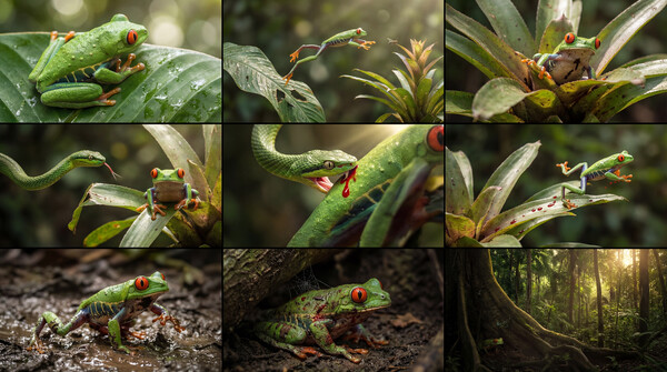 National Geographic style deep jungle wildlife. 600mm telephoto lens, extreme detail on flora and fauna, naturalistic lighting.