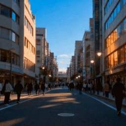 A gif of Tokyo street fades from day to sunset