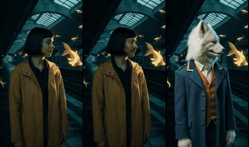 Fox conductor character reference used to replace the performer in the station scene